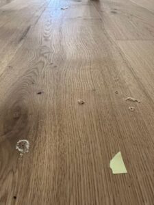 Furniture Beetle exit holes created in oak hard wood flooring
